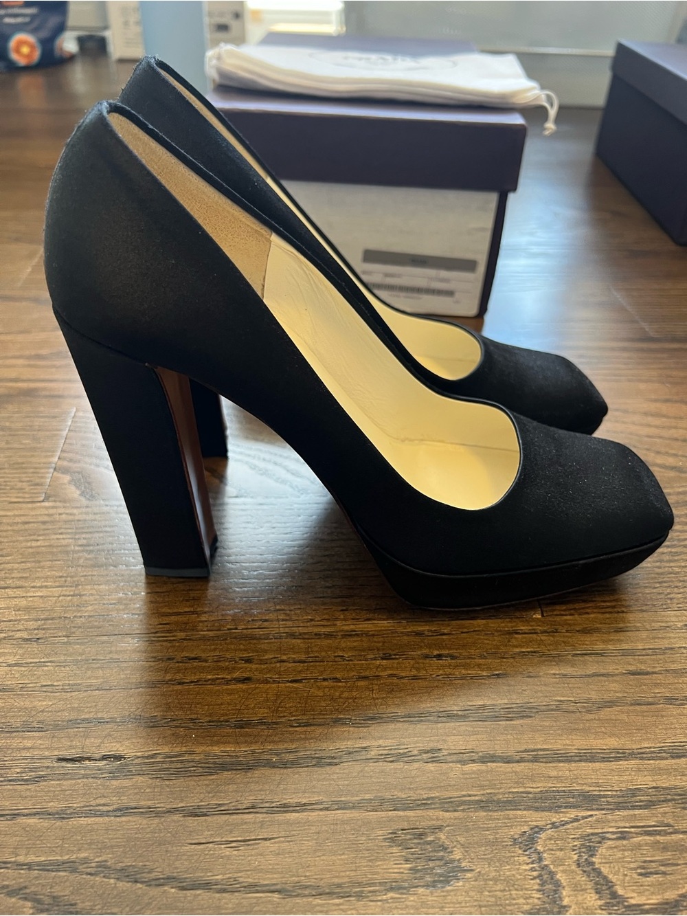 Prada Black Satin Platform Block Heel Pumps - Women